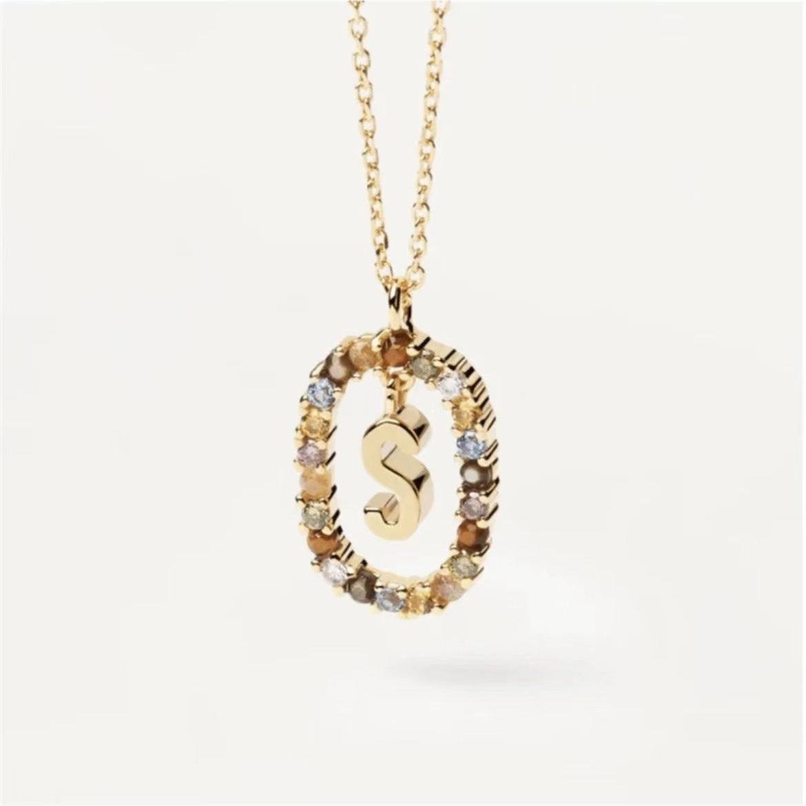 Rhinestone Alphabet Necklace 18K | Fashion Jewelry S