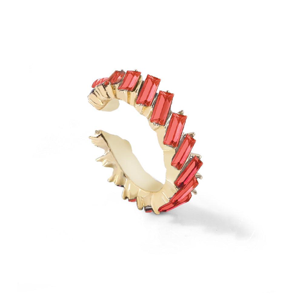 Multicolor Glass Diamond C-shaped Earrings Red 1