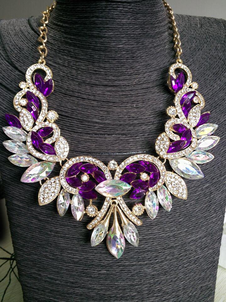 Diamond Alloy Flower Necklace | Party Wear Purple