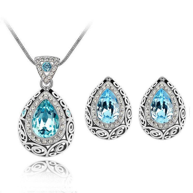 Austrian Crystal Guard Water Droplet Necklace Light Blue
