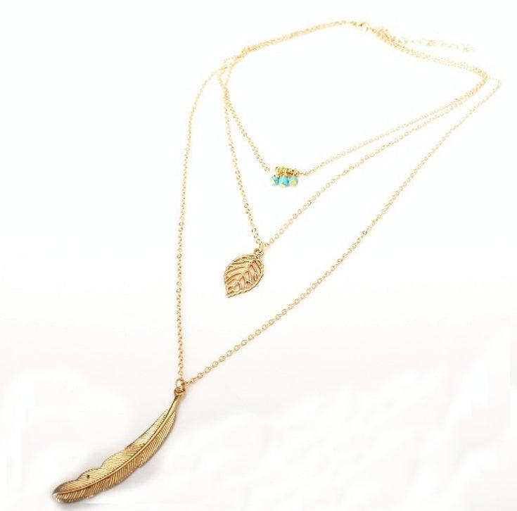 Double-layer Triangle Multi-layer Necklace | Daily Wear Feather Gold