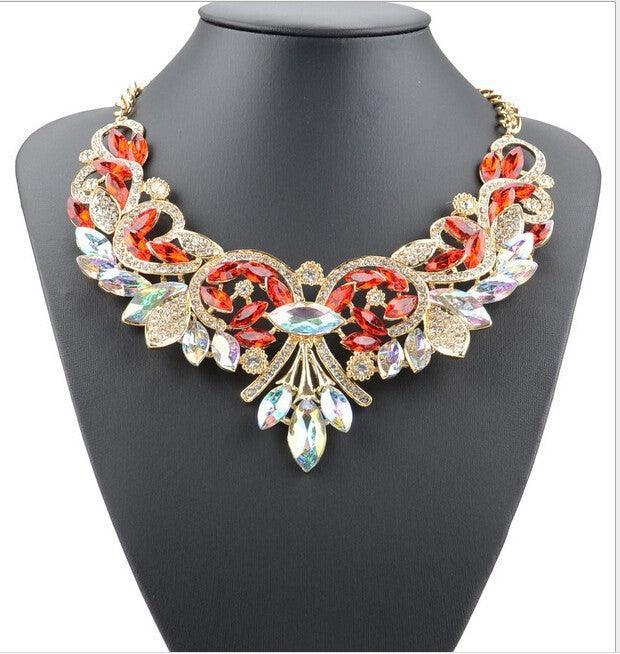 Diamond Alloy Flower Necklace | Party Wear Red