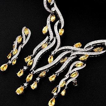 Crystal Zircon Tassel Pendant Set | Party Wear Yellow