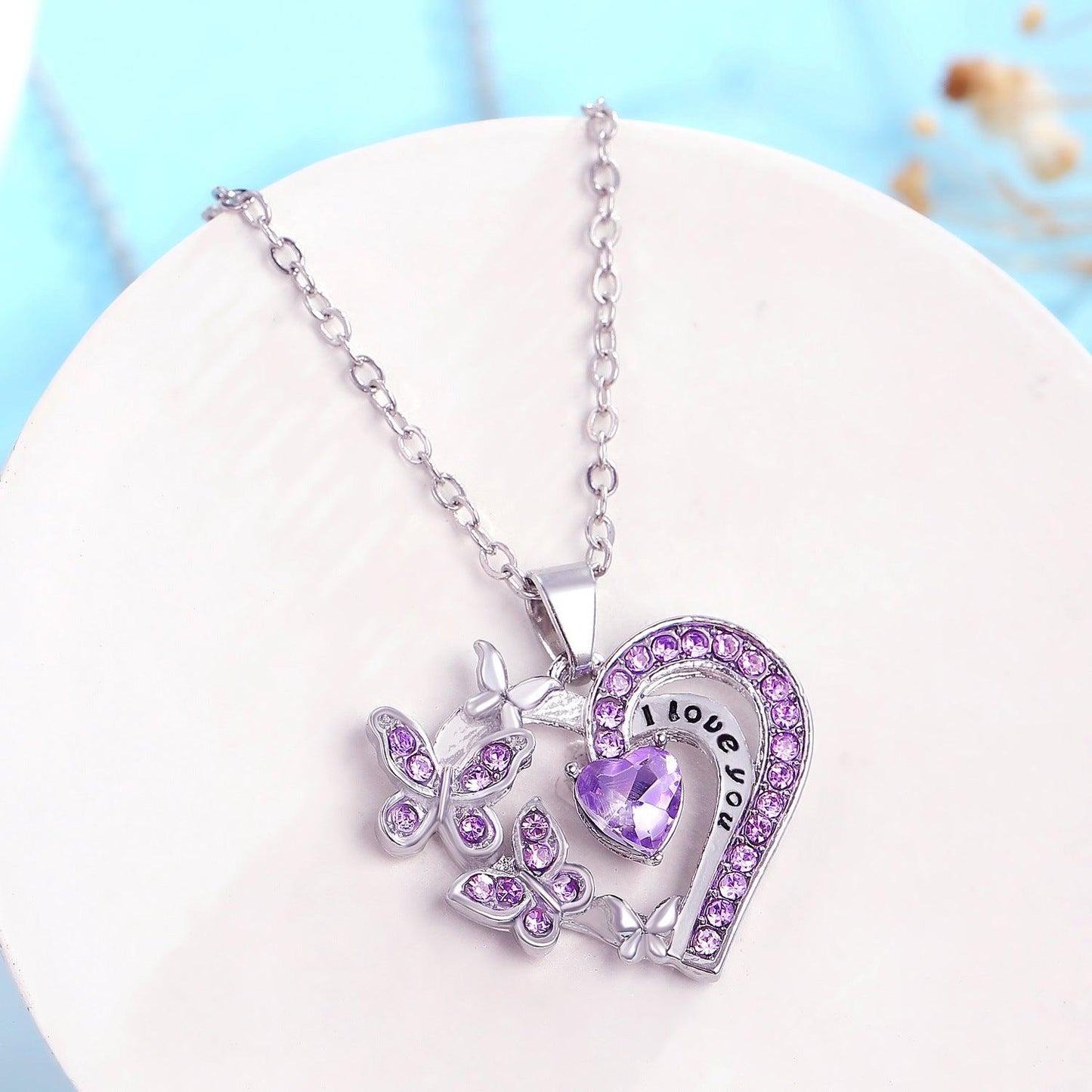 Butterfly Love Necklace With Rhinestones | Daily Wear Purple