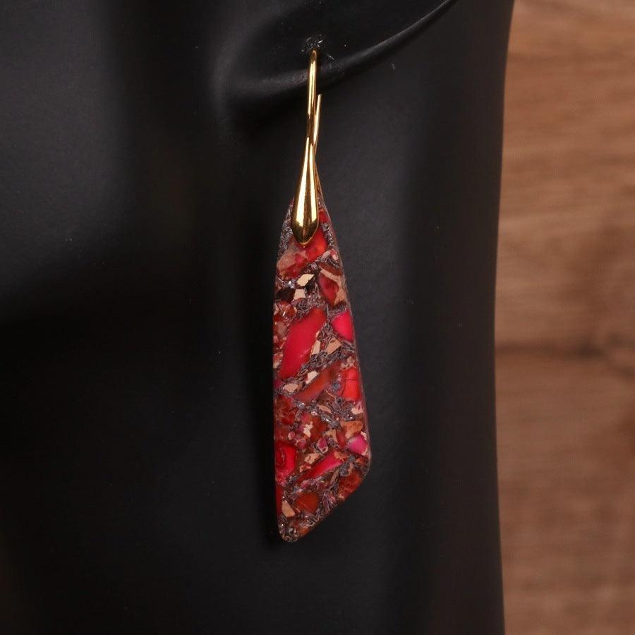 Bohemian Emperor Stone Geometric Earrings | Fashion Collection Red Gold
