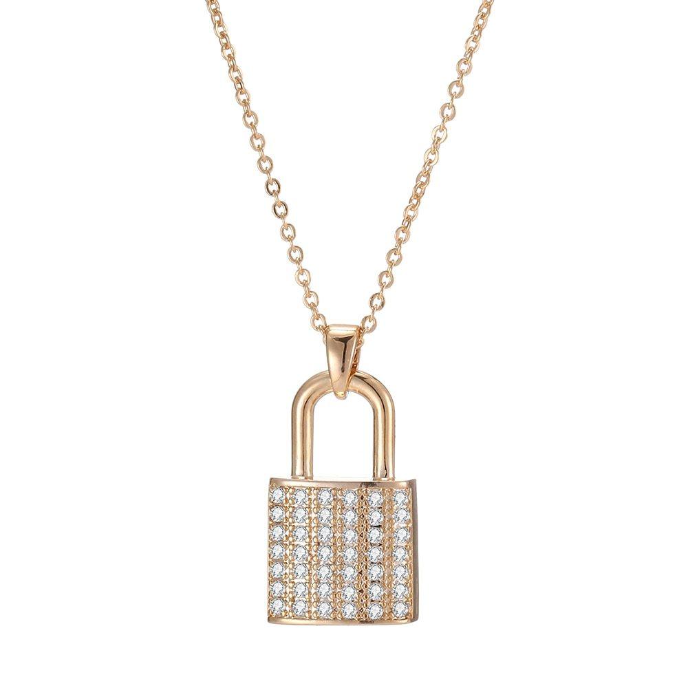 Zircon Lock Necklaces for Lovers | Party Collection Gold