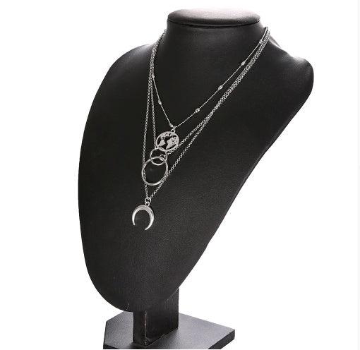 Fashionable Multilayer Boho Moon Map Necklace Jewelry