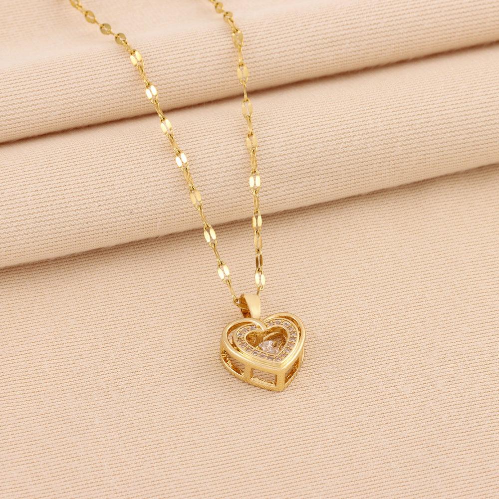 Double-layer Love Necklace With Rhinestones Pendant
