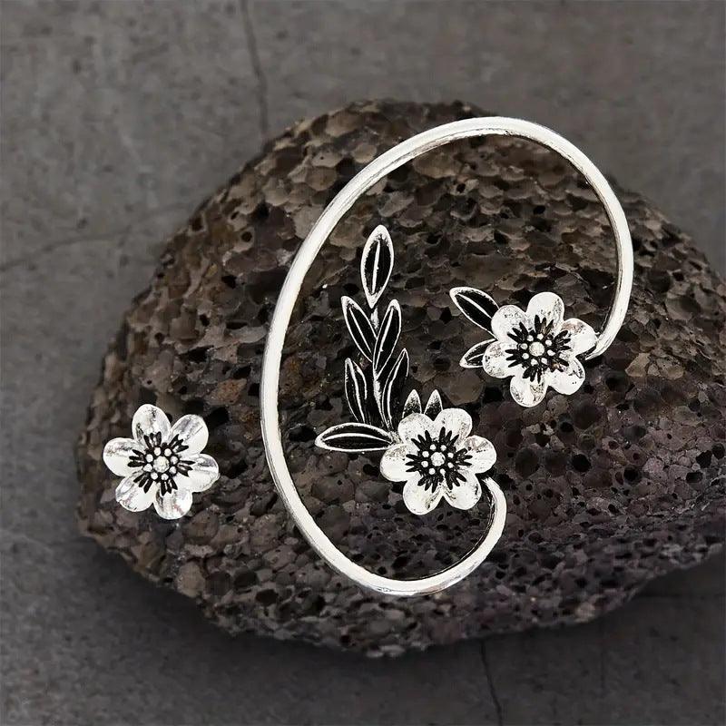 Asymmetric Vintage Plant Flower Ear Hooks