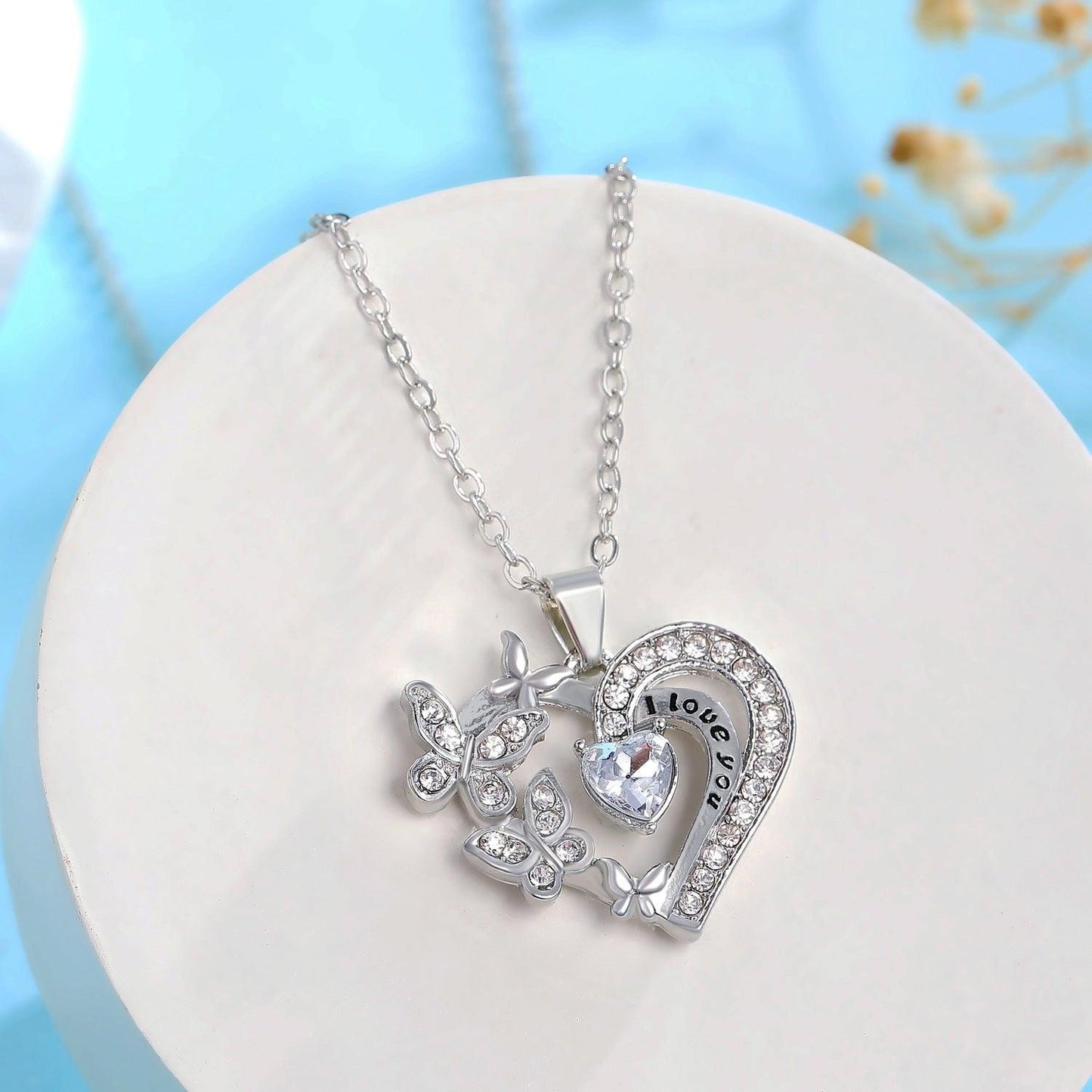 Butterfly Love Necklace With Rhinestones | Daily Wear White