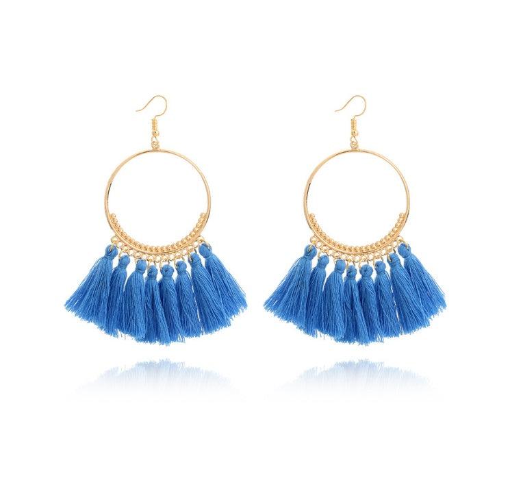 Big Round Drop Dangle Earrings | Beach Wear Blue