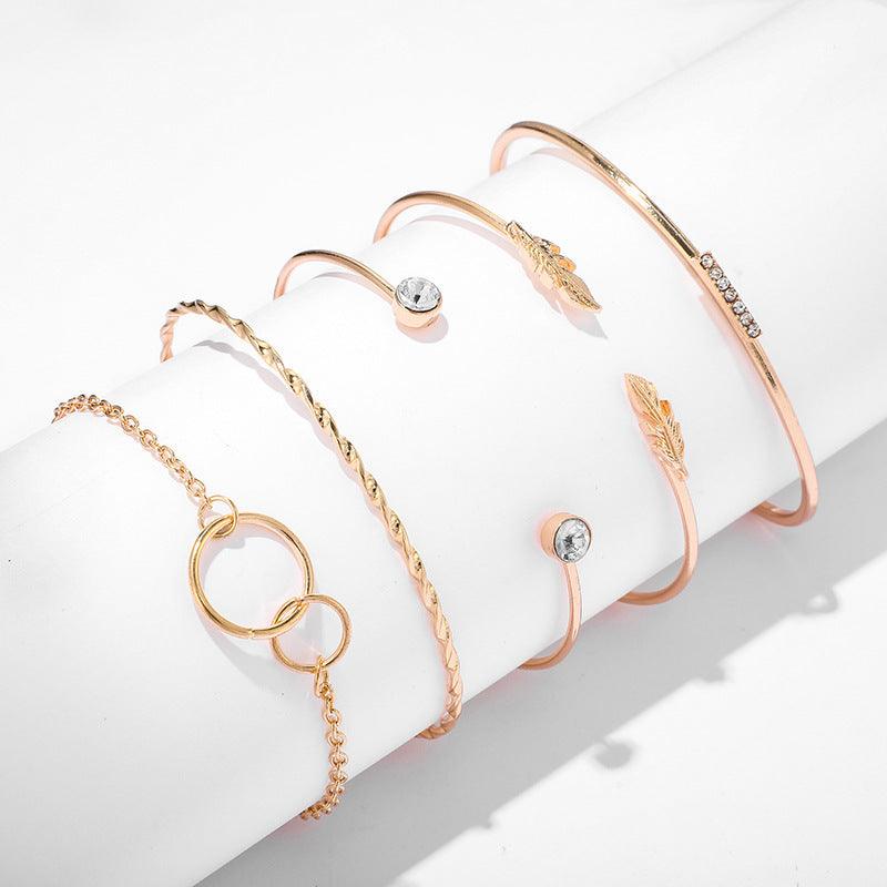 Leaf Circle Five Piece Bracelet Set | Fashion Jewelry