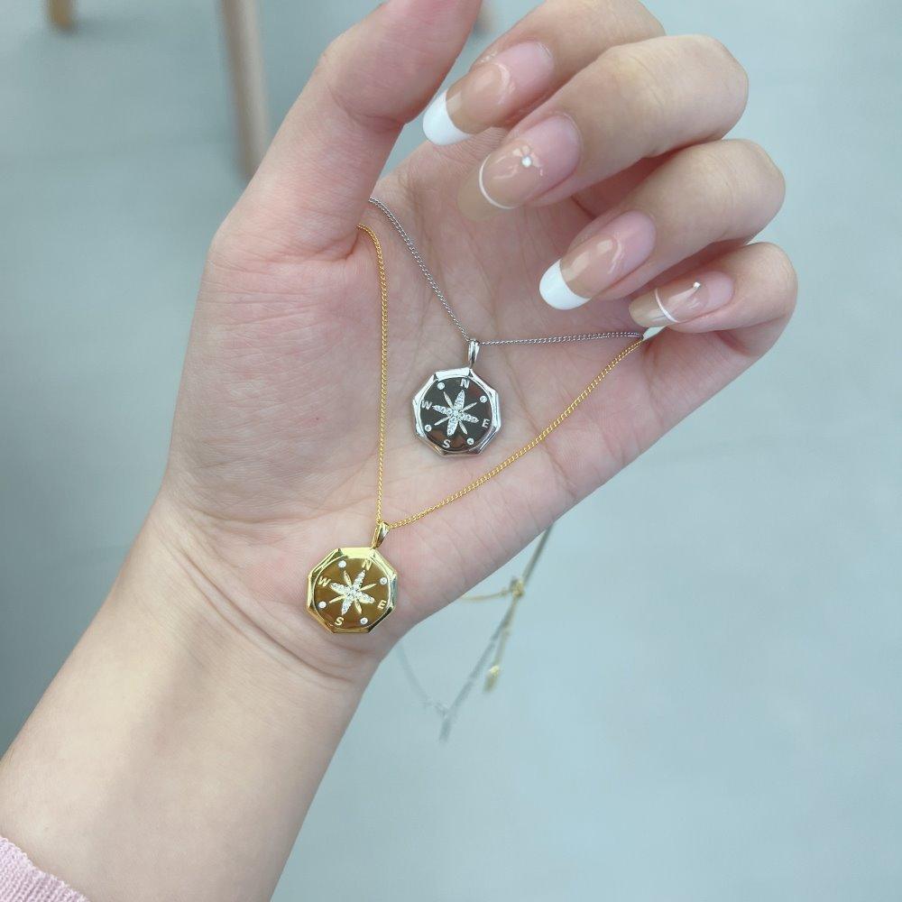 Eight Awn Star Lucky Compass Necklace In 925 Sterling Silver