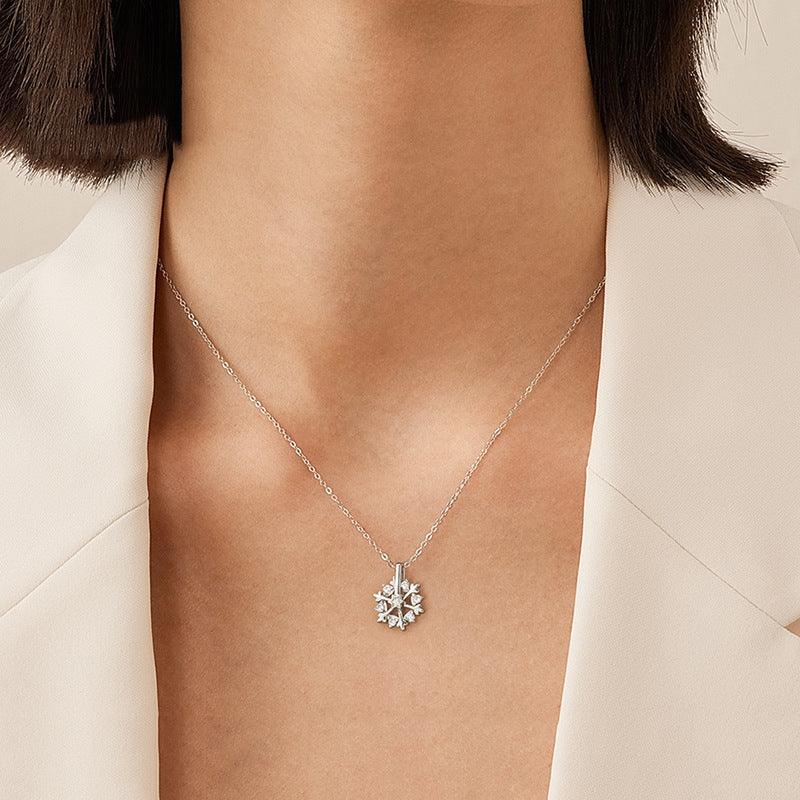 Rotatable 925 Silver Snowflake Necklace | Daily Wear White Gold