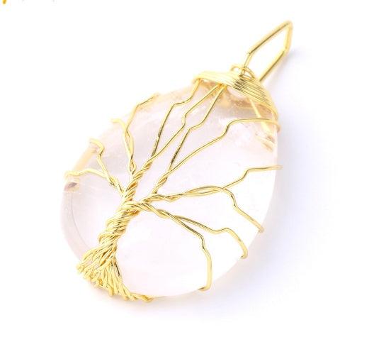 Fashion Stone Pendant with Gold Color Wire Wrap Gem White Gold Pendant