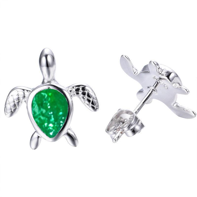 Fashion Small Turtle Earrings with Gold Jewelry Blue Protein Stone Greed