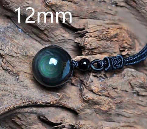 Natural Obsidian Pendant Good Luck Necklace 12mm