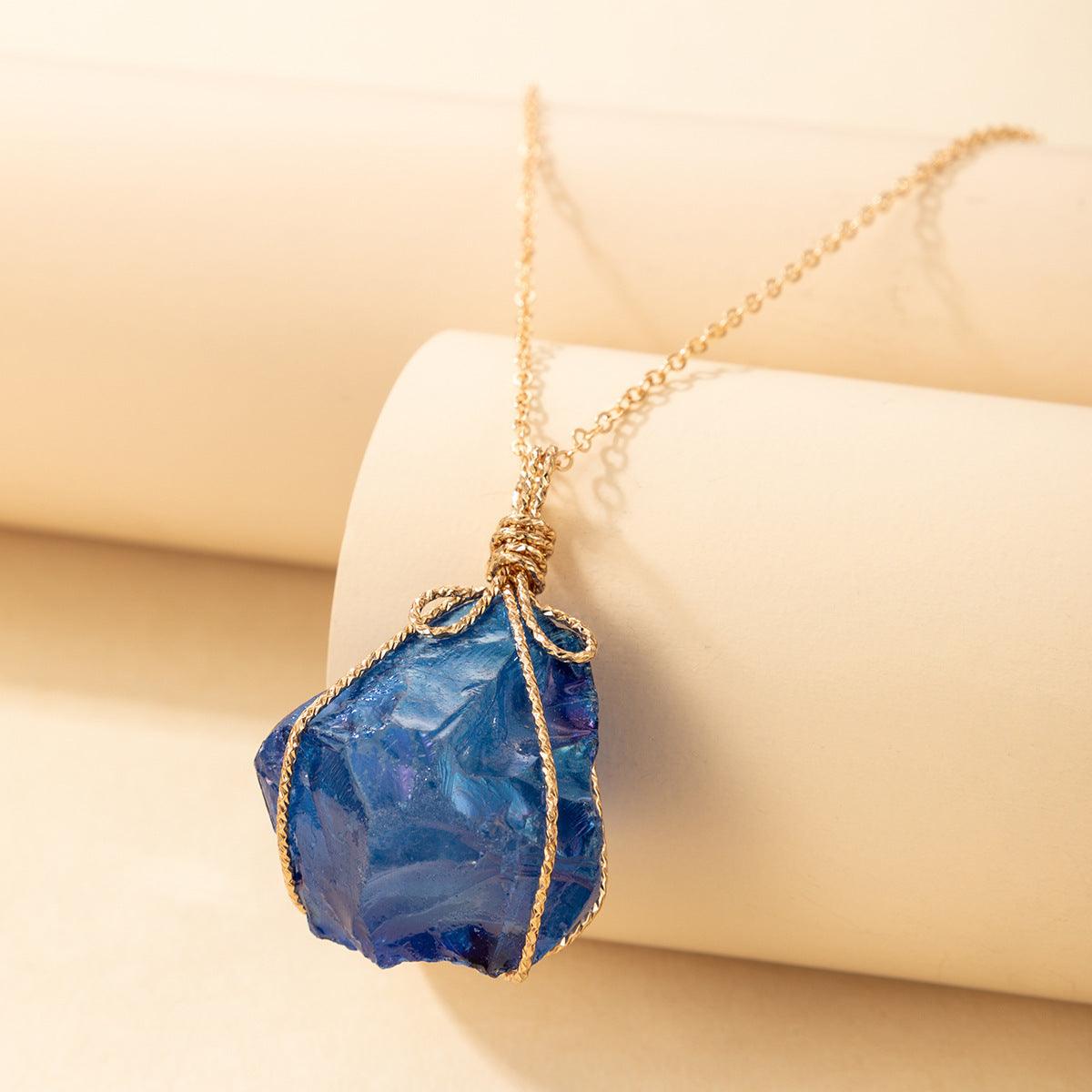 Rainbow Quartz Crystal Pendant Necklace | Daily Wear Blue
