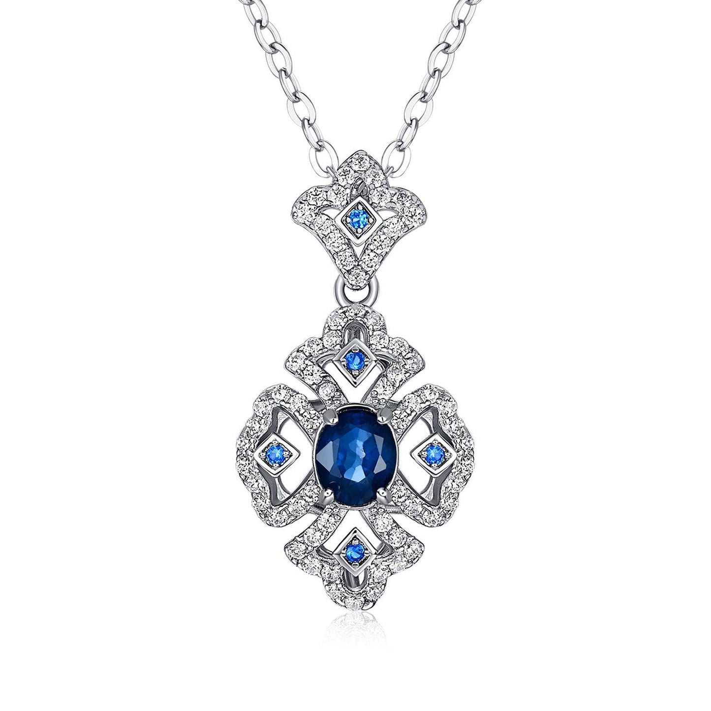 Natural Sapphire Pendant Necklace In S925 Sterling Silver Platinum gold
