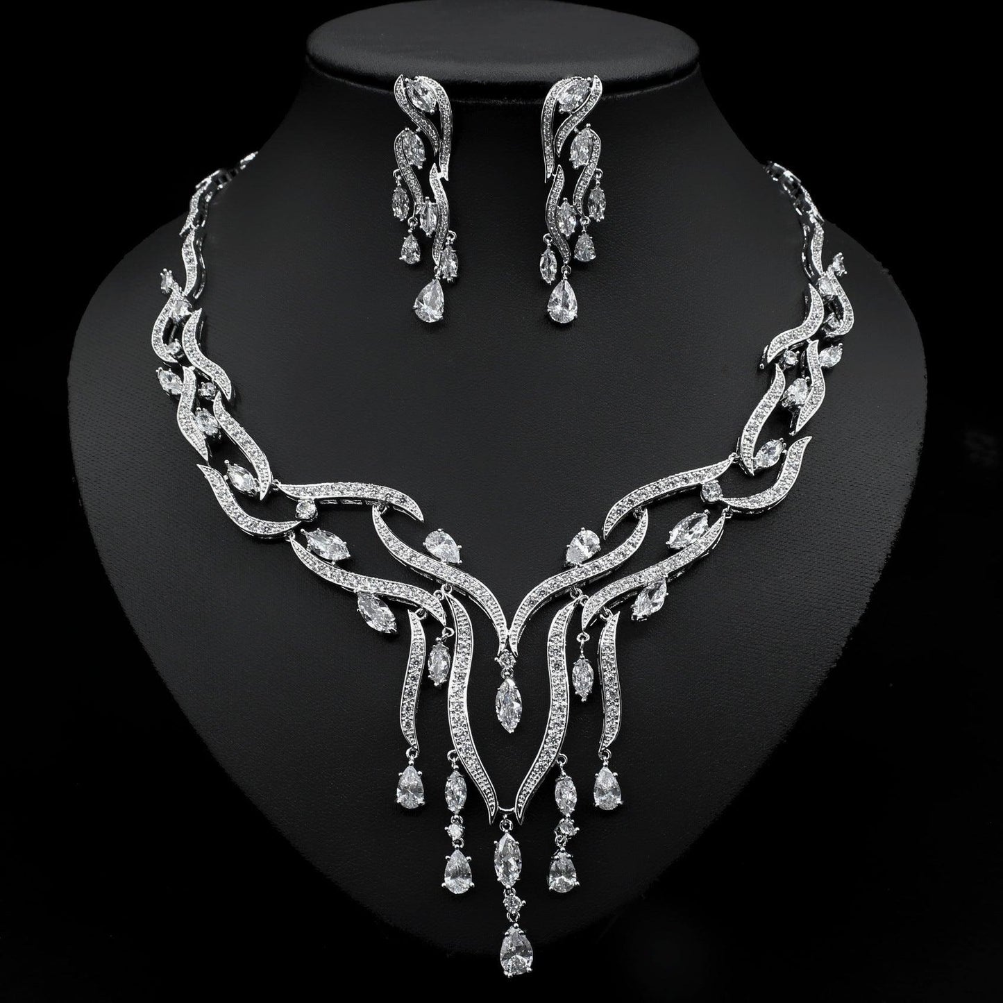 Crystal Zircon Tassel Pendant Set | Party Wear
