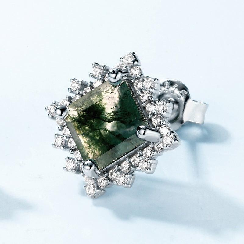 Luxury Green Moss Water Plants Agate Studs