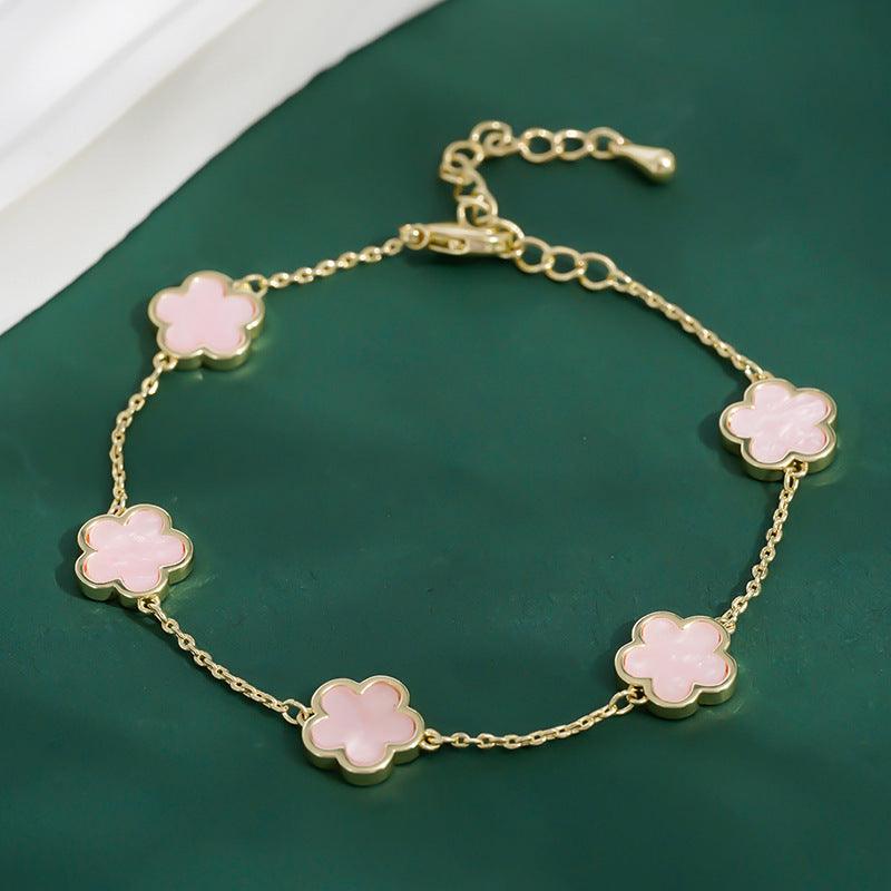 Gold Plated Five Petal Flower Bracelet | Daily Wear Gold Pink