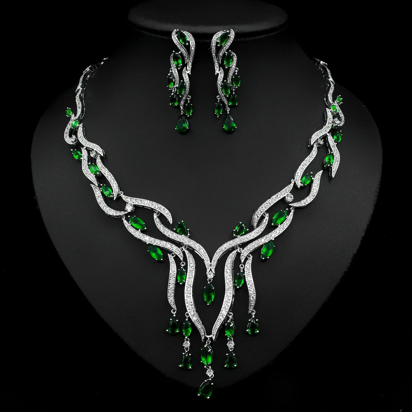Crystal Zircon Tassel Pendant Set | Party Wear