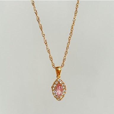 Olive Shaped Horse Eye Zircon Necklace | Daily Wear Pink