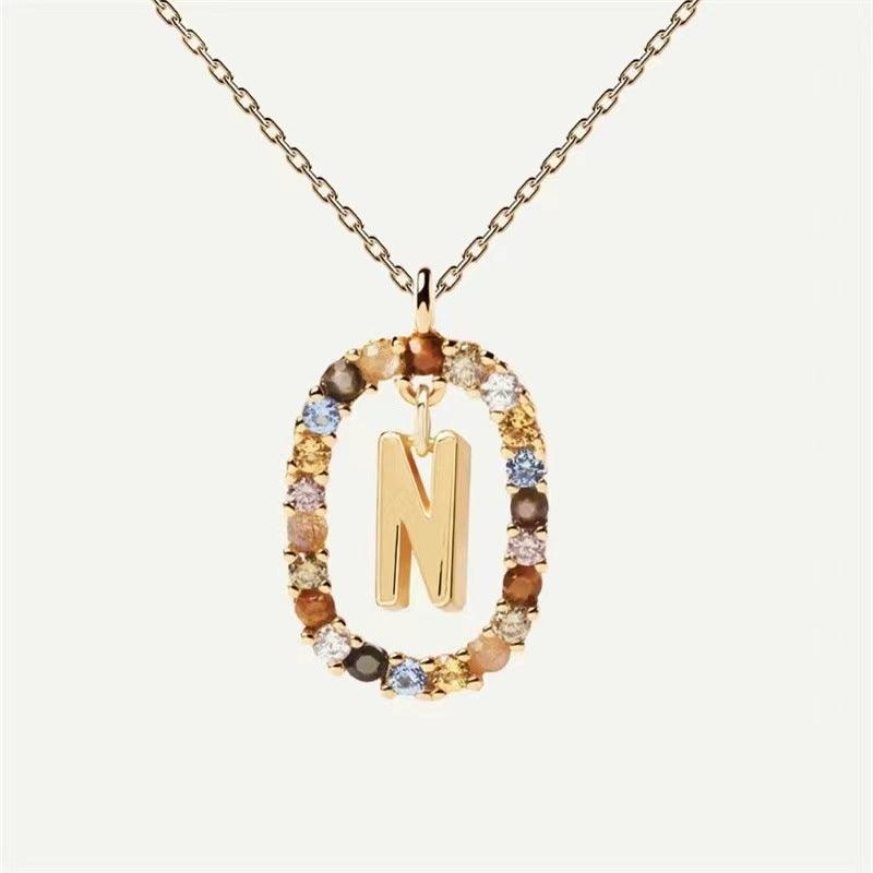 Rhinestone Alphabet Necklace 18K | Fashion Jewelry N