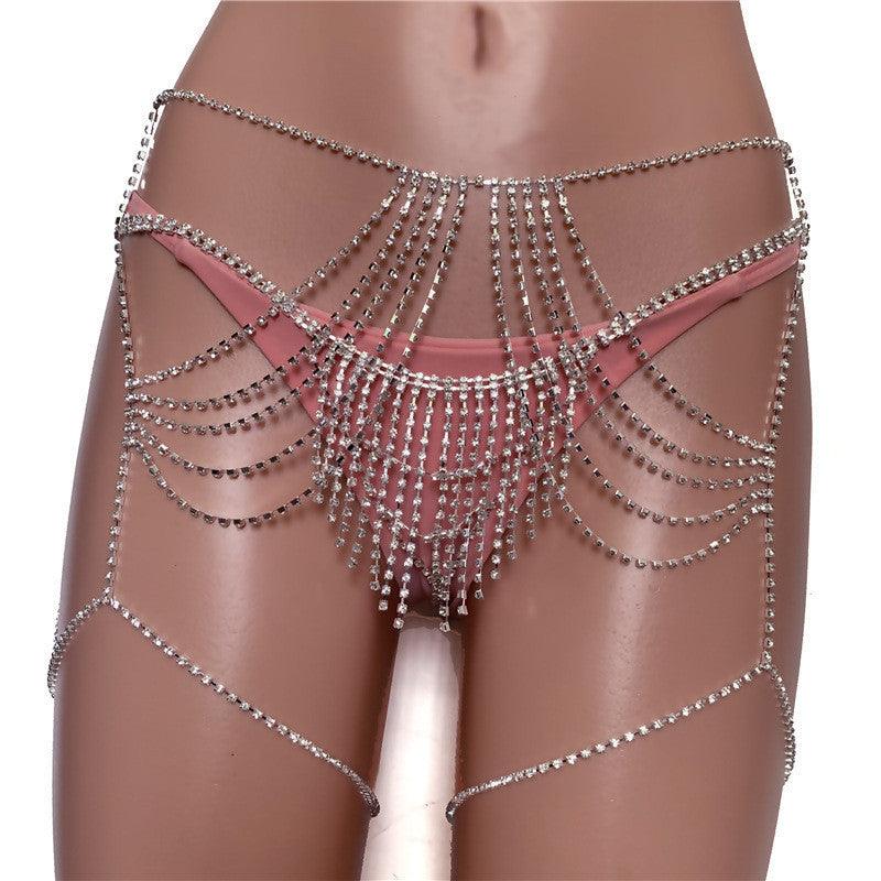 Multi-layer Rhinestone Waist Chain | Party Collection Silver Suit
