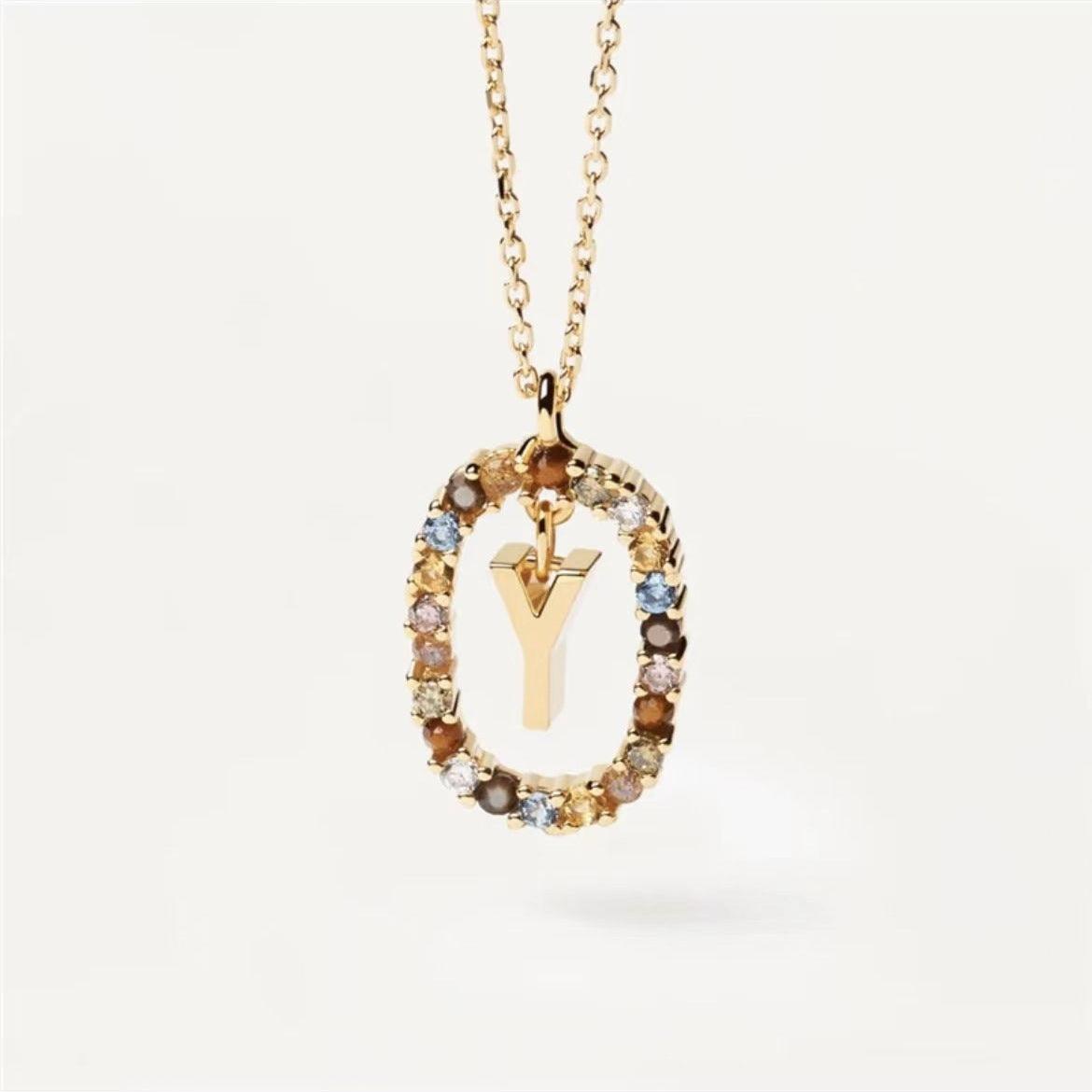 Rhinestone Alphabet Necklace 18K | Fashion Jewelry Y