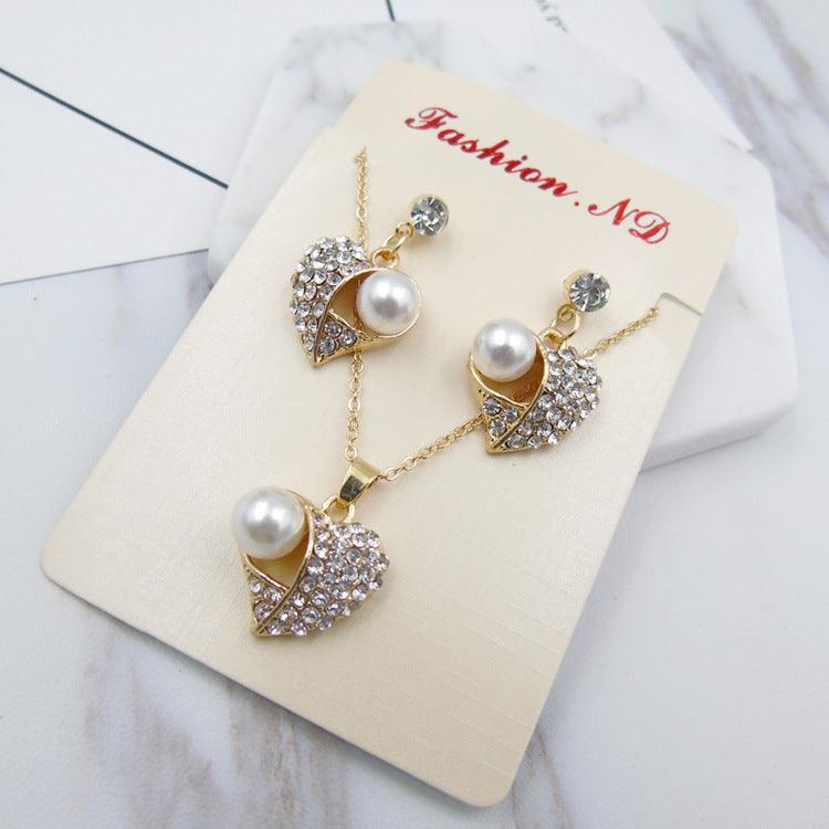 Fashion Peach Heart Pearl Jewelry Set | Daily Wear