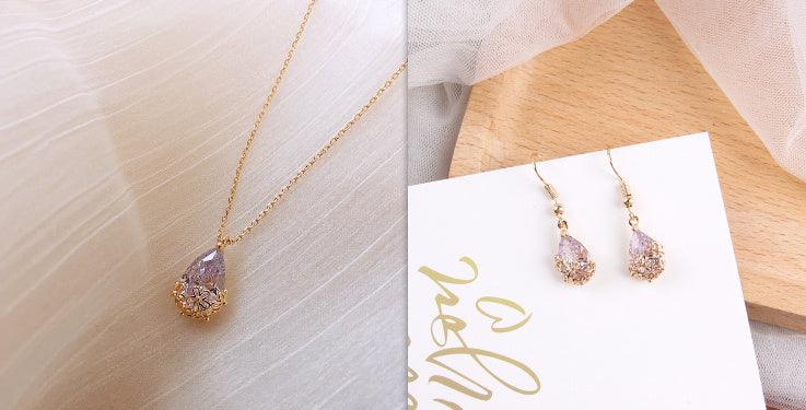 Crystal Water Drop Necklace - Women's Fine Jewelry Set