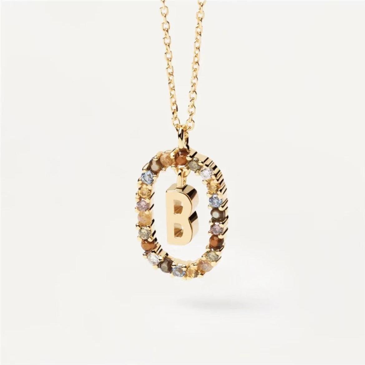 Rhinestone Alphabet Necklace 18K | Fashion Jewelry B