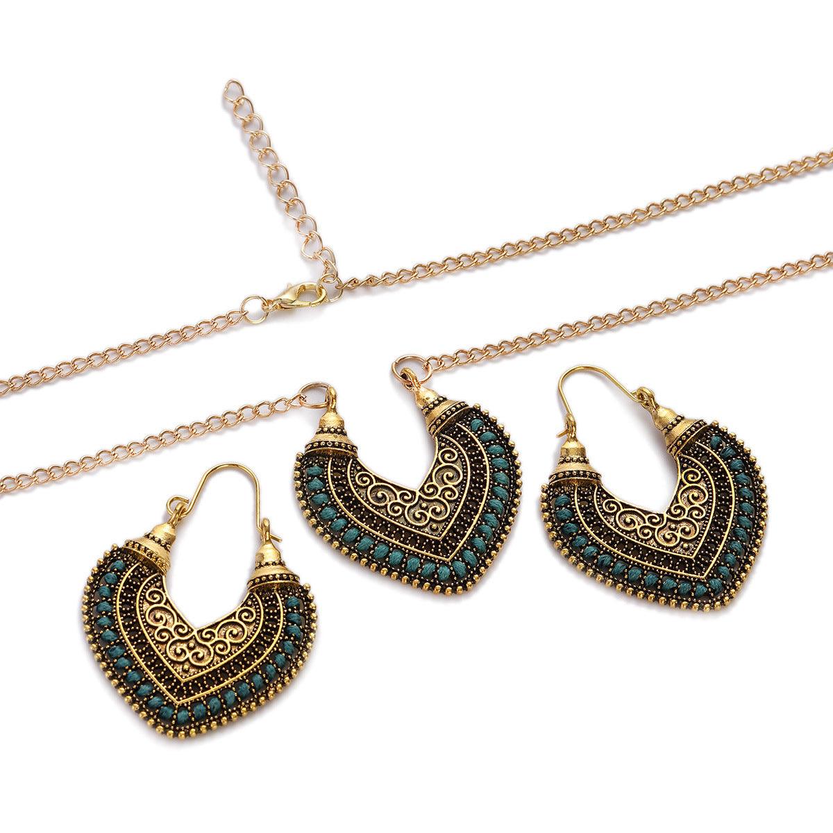 Colored Rope - Earrings Necklace Two-Piece Set Peacock Green