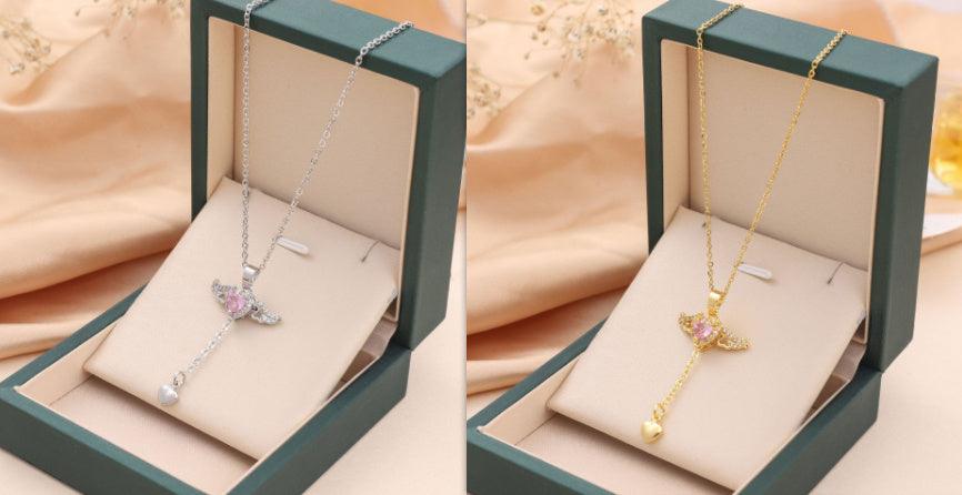 Moving Cupid Heart Crystal Necklace - Fashion Wear Set