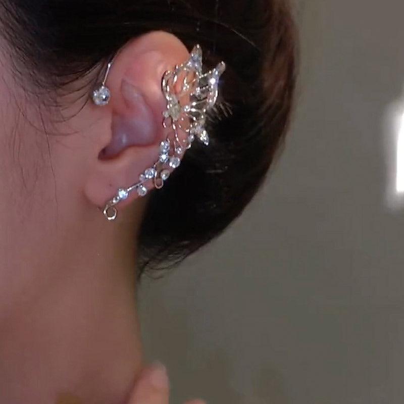 Women's Zircon Clip Wheat Earrings Silver Left