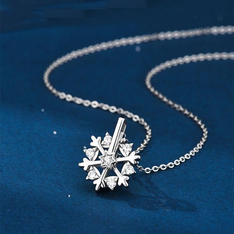 Rotatable 925 Silver Snowflake Necklace | Daily Wear