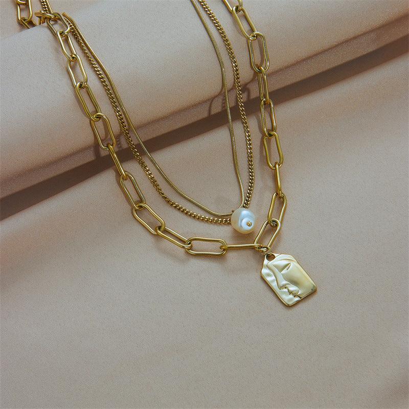 Layered Face Portrait Chain Band With Pearl | Fashion Wear