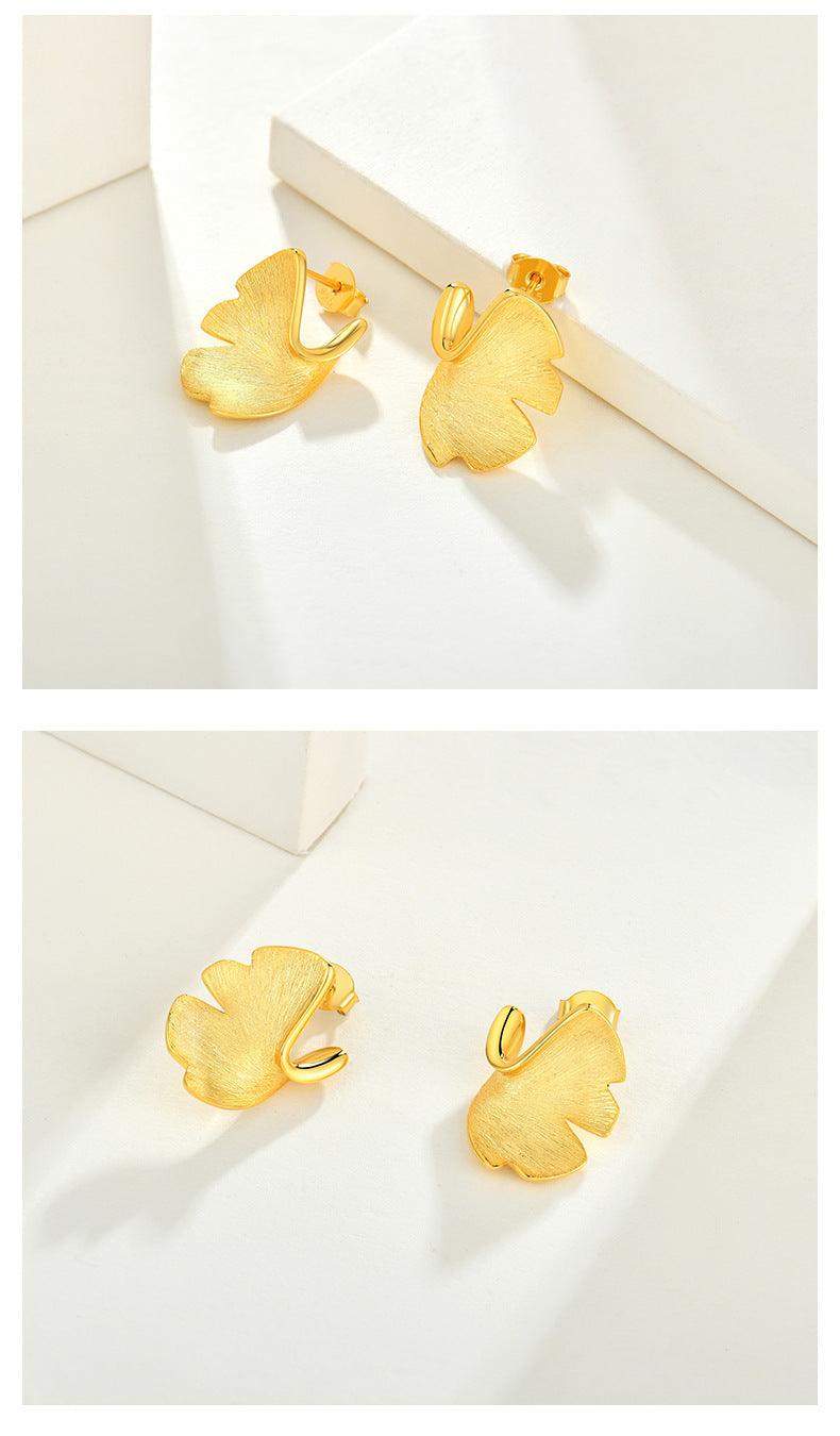 Ginkgo Biloba Style Gold Plated Studs | Daily Wear