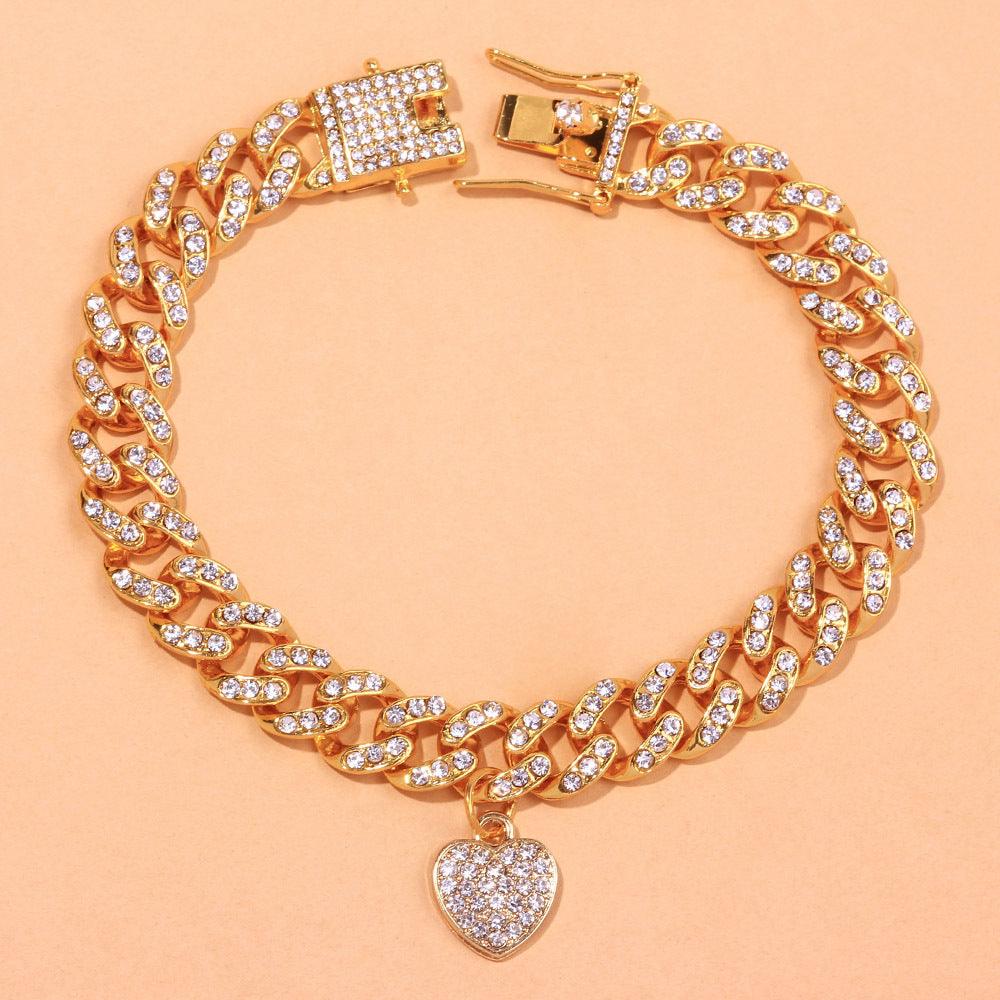 Diamond Heart Shaped Cuban Anklet | Party Wear Golden A