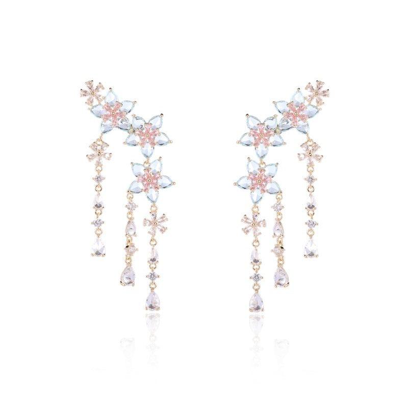 Fashion Flower Tassel Pendant Earrings