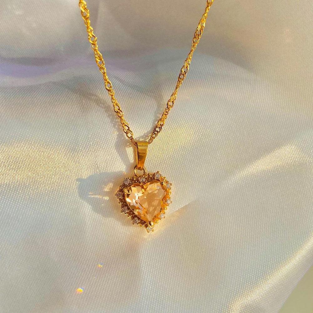 Colorful Rhinestones Heart-shaped Necklace | Daily Wear Honey Peach
