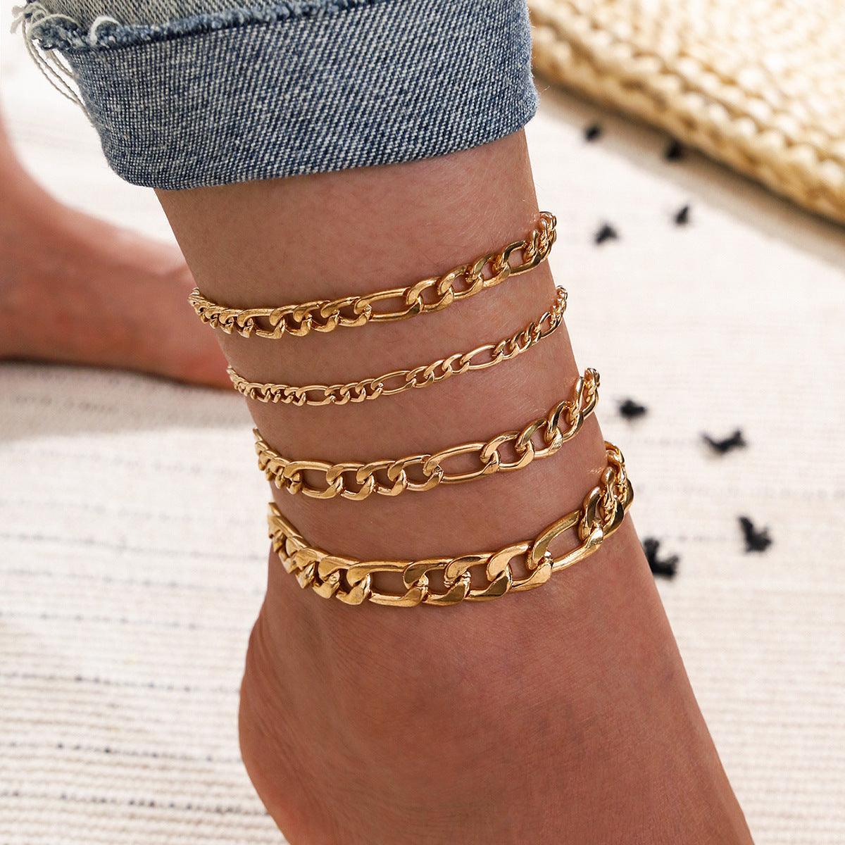 5 Pcs Golden Heart Crystal Key Anklets | Beach Wear Golden B