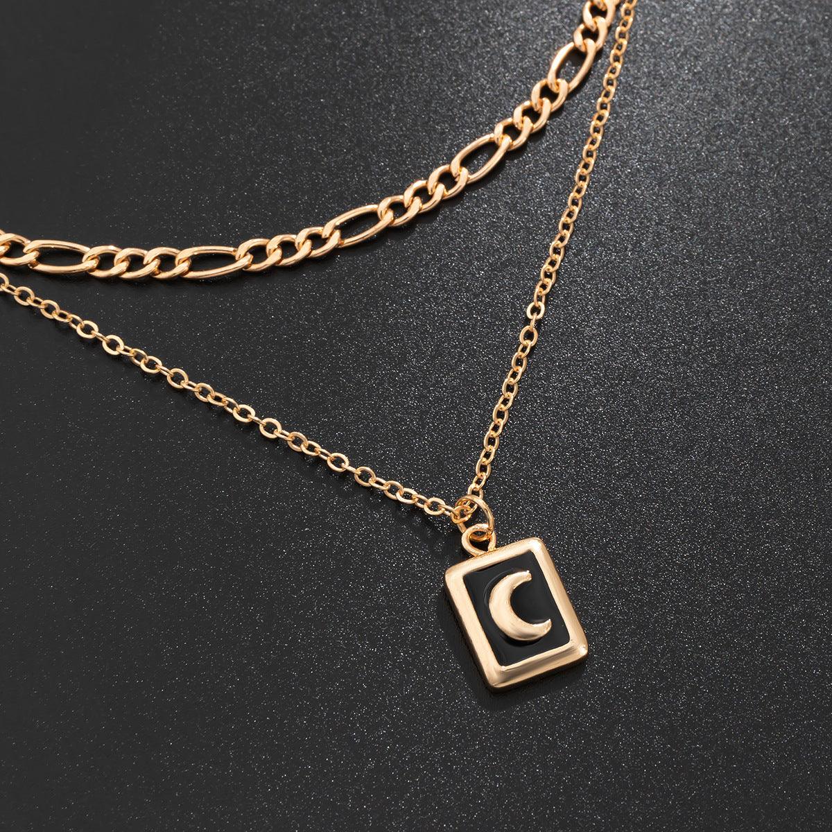 Retro Oil Drop Moon Tag Necklace | Daily Wear Jewelry