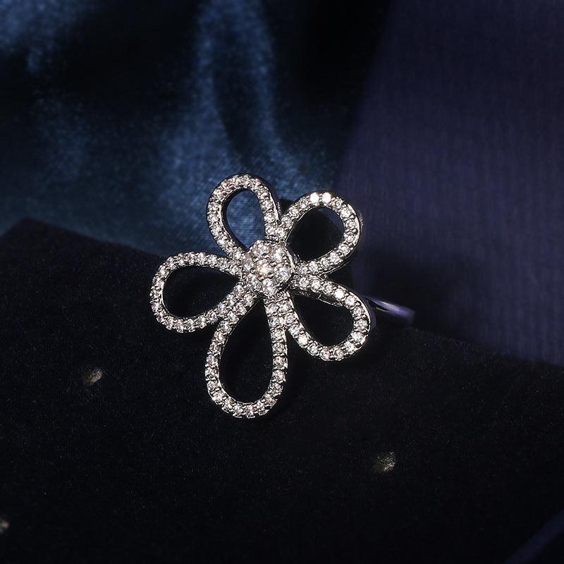 S925 Sterling Silver Five Petal Jewelry Set | Daily Wear Adjustable Ring