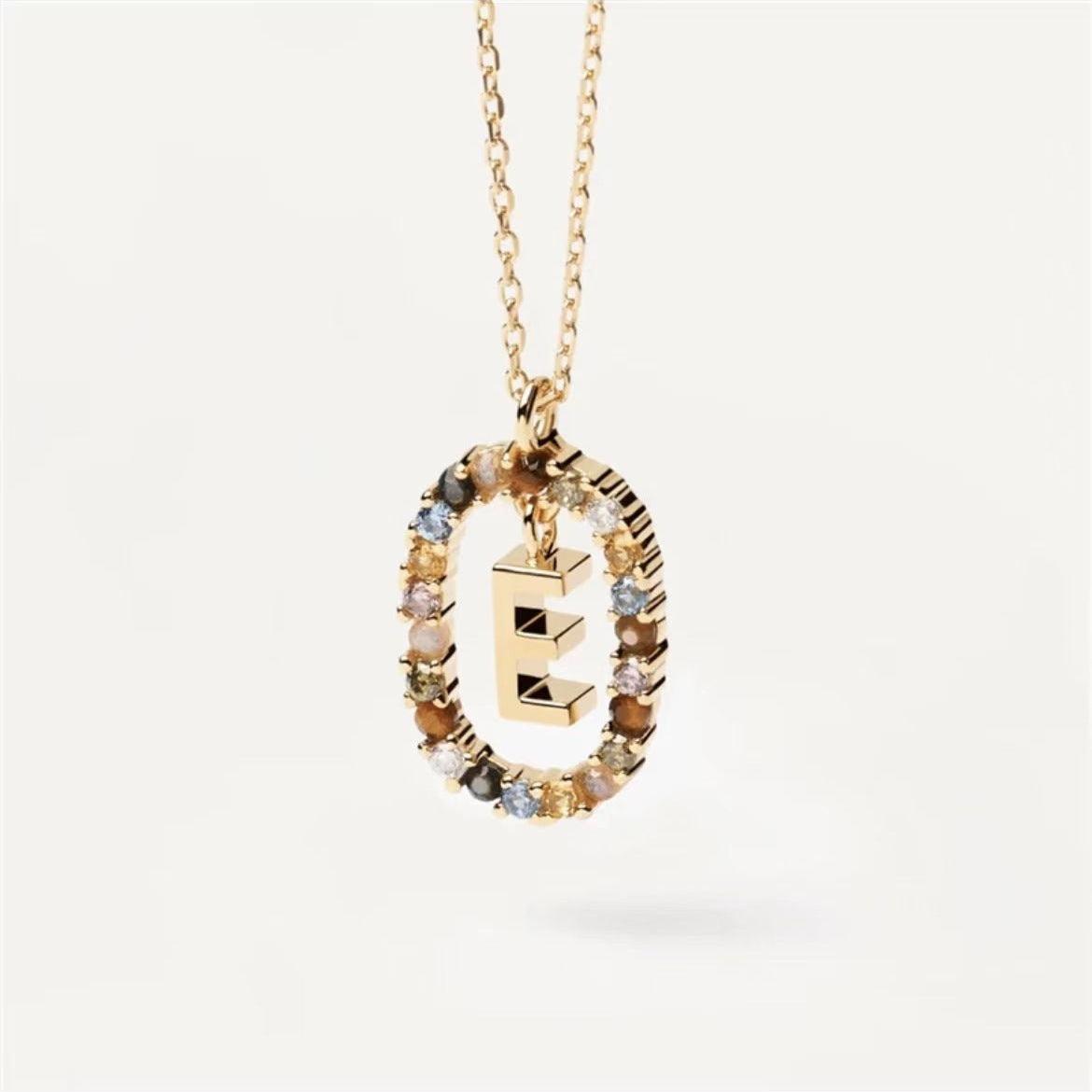 Rhinestone Alphabet Necklace 18K | Fashion Jewelry E