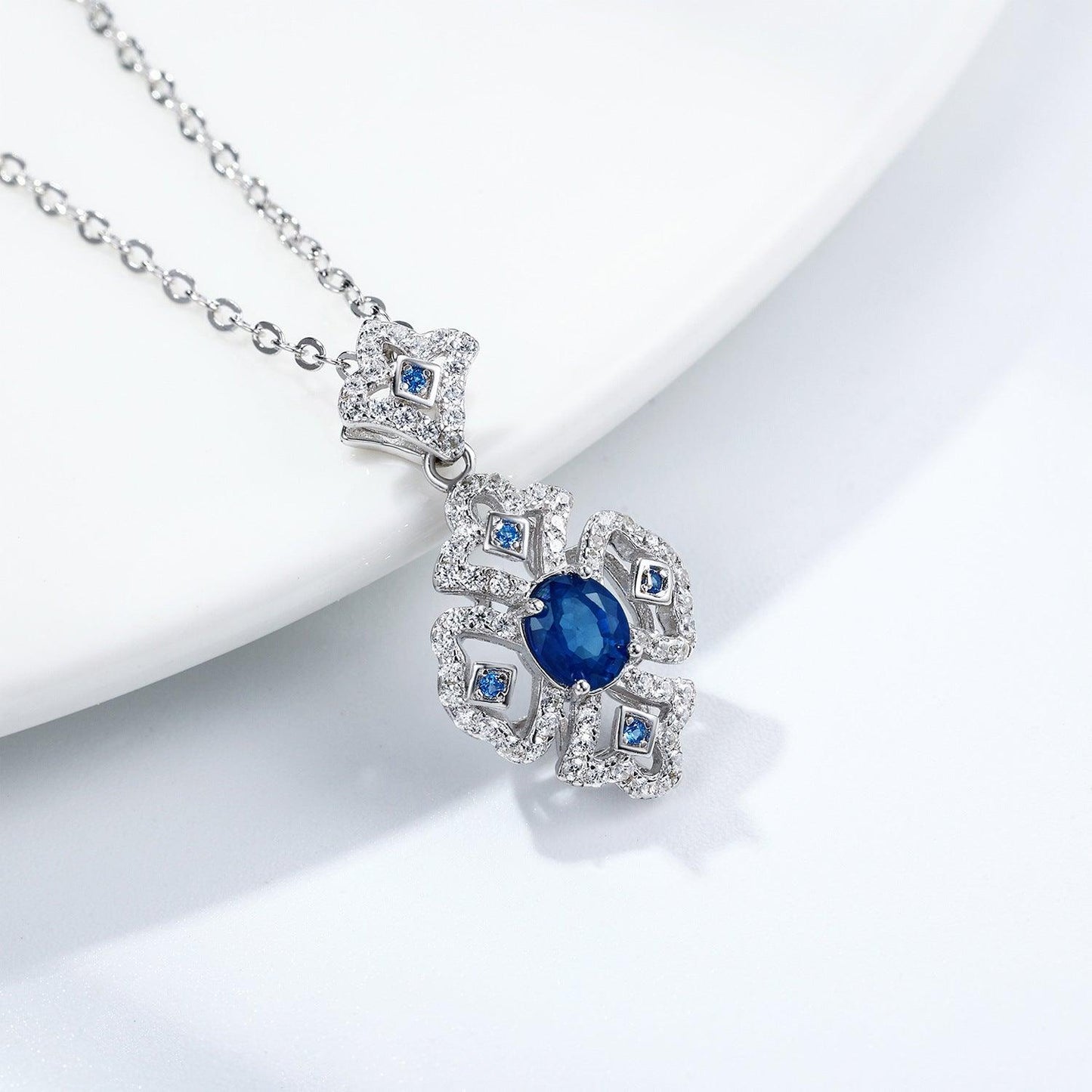 Natural Sapphire Pendant Necklace In S925 Sterling Silver