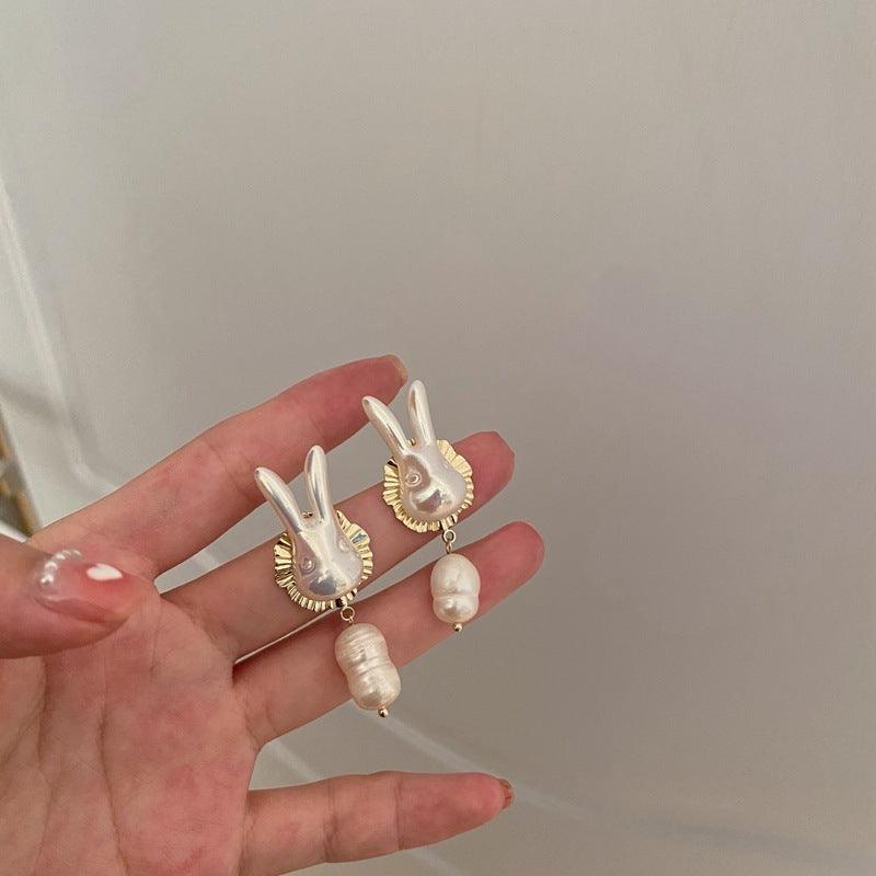 925 Silver Needle Cute Pearl Bunny Earrings | Daily Wear