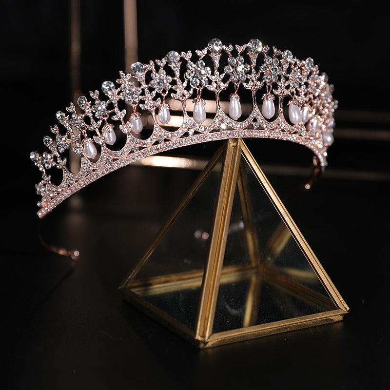 Pearl Diamond Electric Galvanized Crown | Bride Jewelry Rose Gold